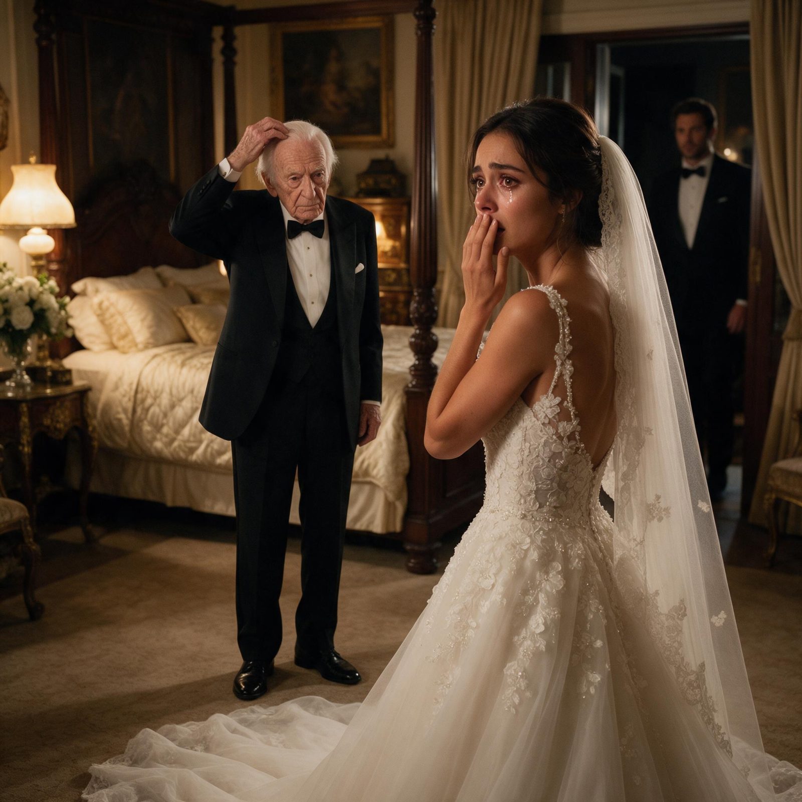 LA NOVIA CREYÓ QUE SE HABÍA CASADO CON UN ANCIANO MILLONARIO… HASTA QUE ÉL SE QUITÓ LA MÁSCARA Y LE PREGUNTÓ: «¿POR QUÉ ACEPTASTE CASARTE CON ÉL?»