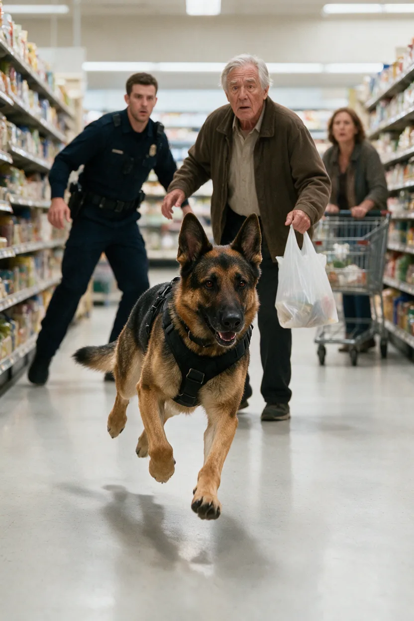 EL PERRO POLICÍA IGNORÓ A SU AGENTE Y CORRIÓ HACIA UN ANCIANO EN EL SUPERMERCADO… CUANDO EL HOMBRE SUSURRÓ: «AÚN RECUERDAS MI VOZ», EL JOVEN POLICÍA DESCUBRIÓ QUE OFICIALMENTE LLEVABA SEIS AÑOS MUERTO