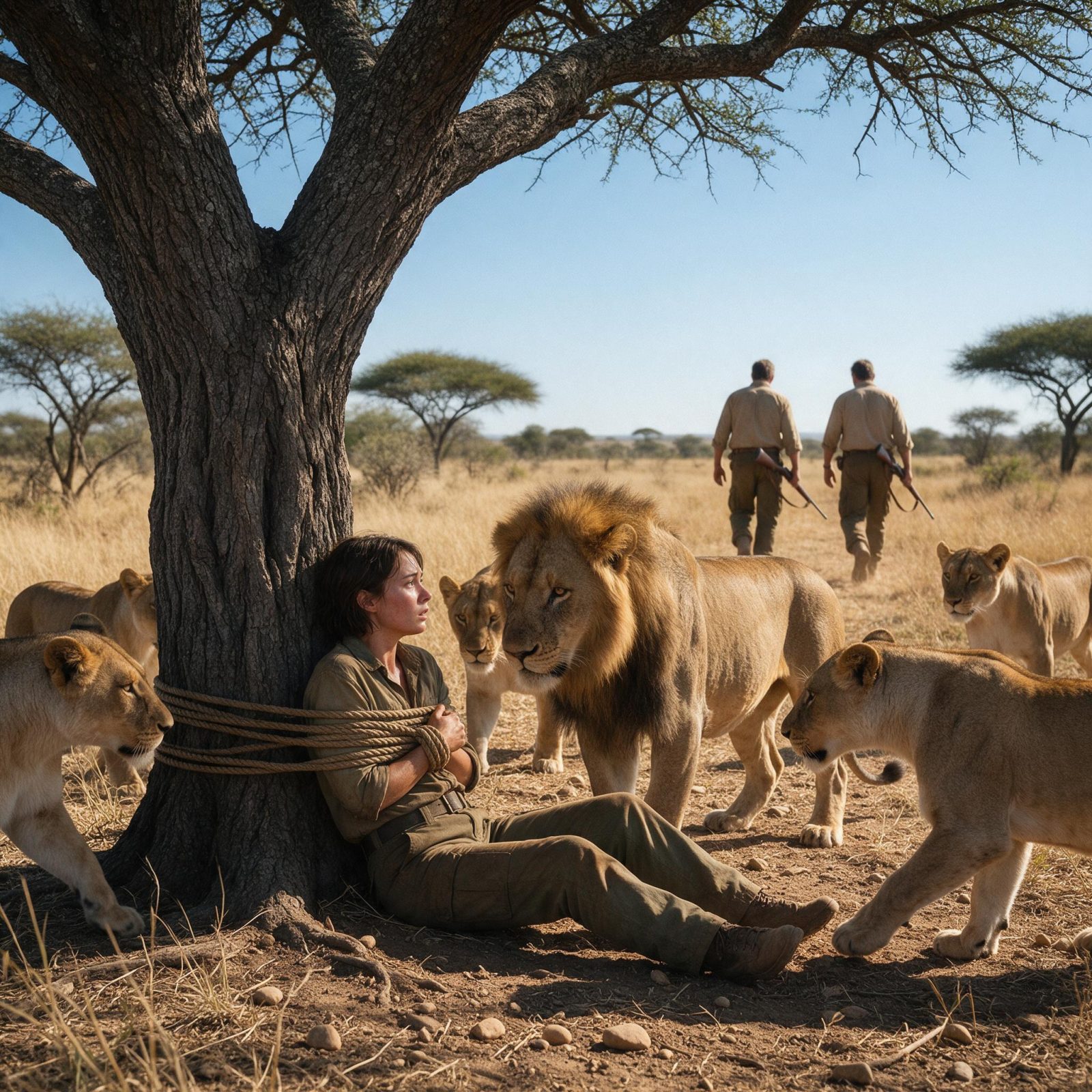 DEJARON A ELENA ATADA A UN ÁRBOL FRENTE A LOS LEONES… PERO LOS ANIMALES LA RODEARON SIN ATACARLA