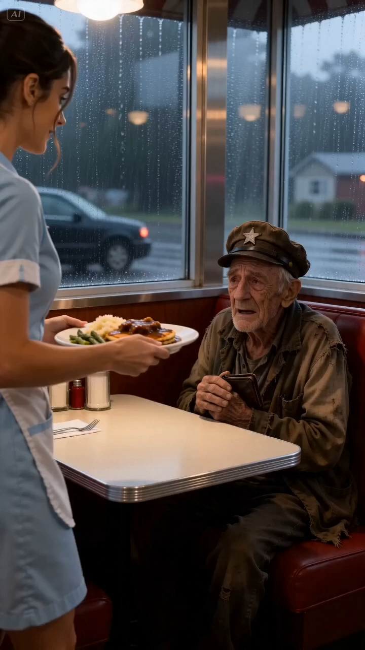 A Waitress Secretly Fed an Old Man Every Day — One Morning, Two SUVs Pulled Up to Her Diner