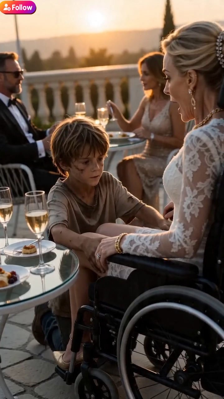 The wheelchair jolted sharply beside the marble café table as a hungry little boy suddenly stepped into the elegant woman’s path.