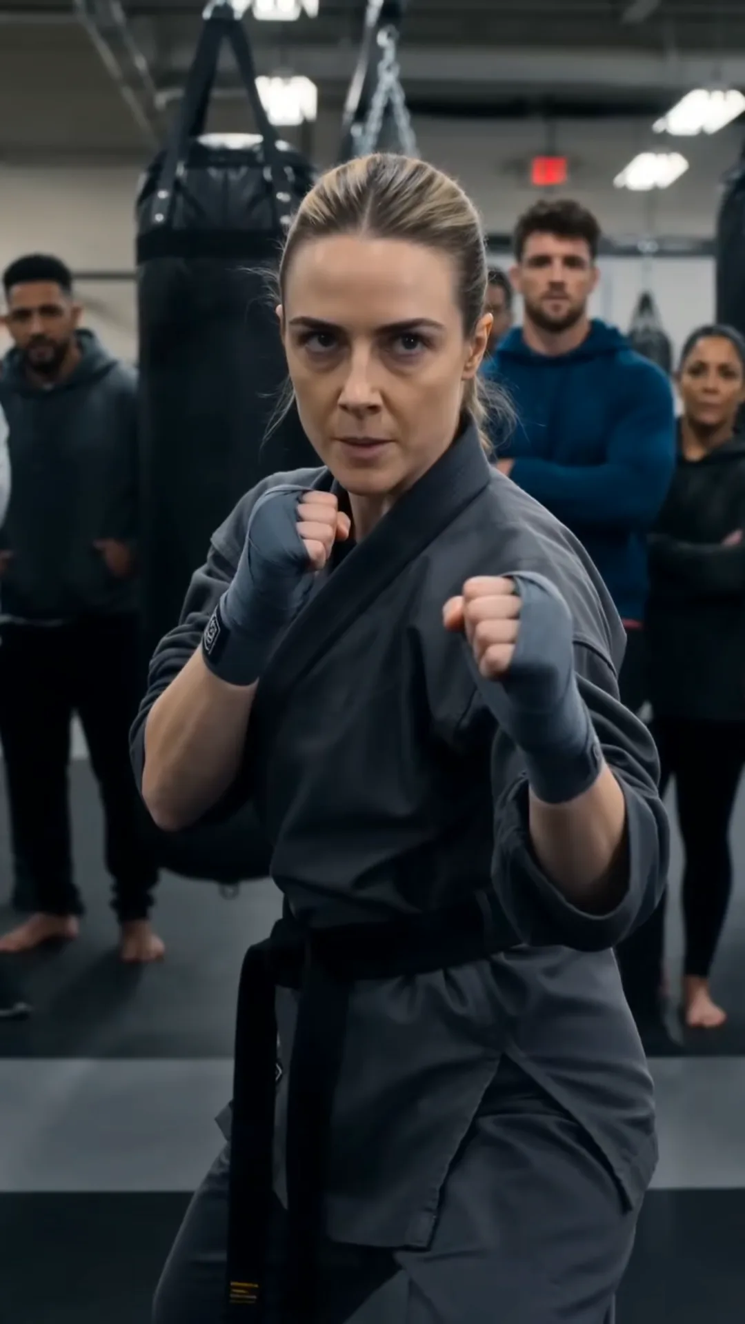 THE WOMAN IN THE CHARCOAL GI