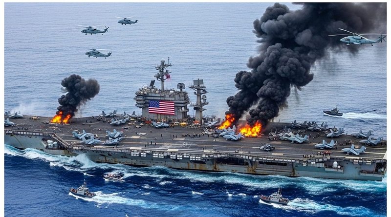 The USS Abraham 1s 0n f1re! – Iran successfully breached the US a1rcraft carr1er’s defenses unt1l 1t retreated far away….