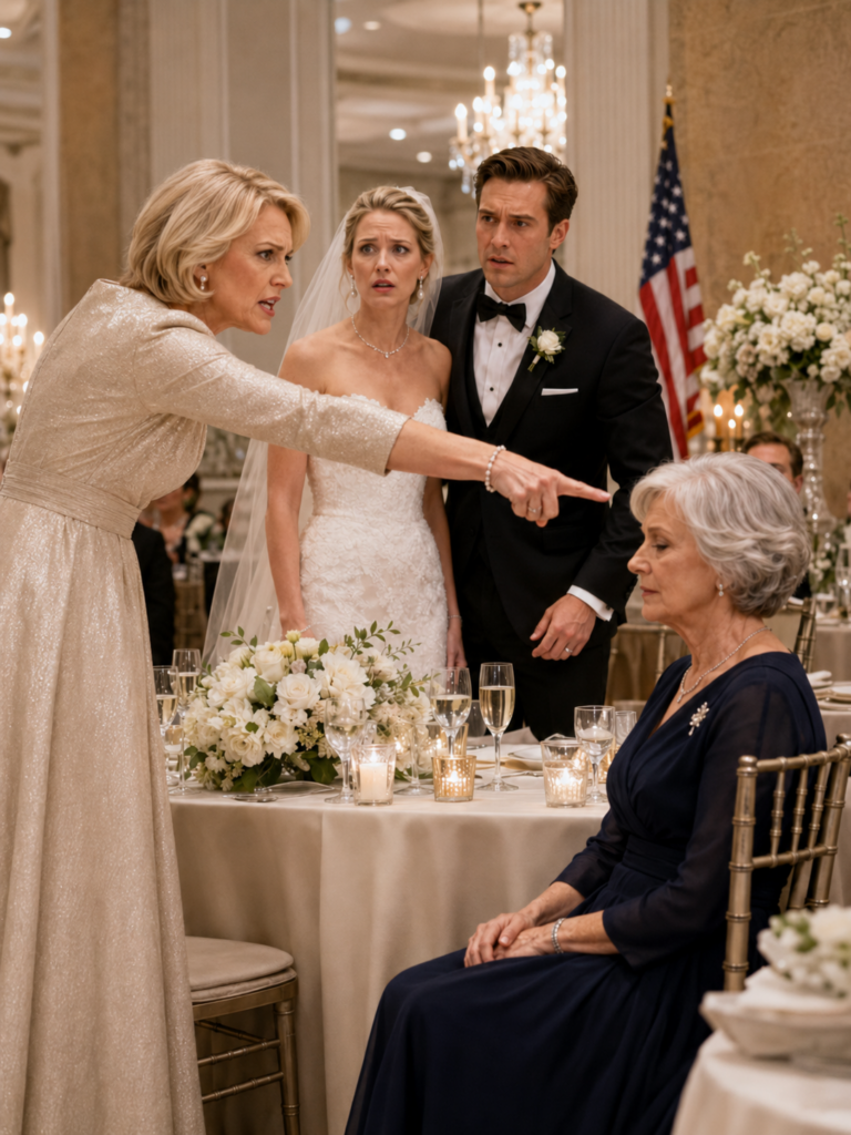 I was sitting near the back of my daughter’s wedding reception, trying not to embarrass her in my old navy dress, when the groom’s mother lifted her champagne glass and asked security why ‘that woman’ was still in the ballroom. My daughter stood up so fast her chair scraped the floor, but before she could cry, I placed my worn leather handbag on the head table. The moment Victoria saw the cream folders inside, her smile died right in front of 200 guests.