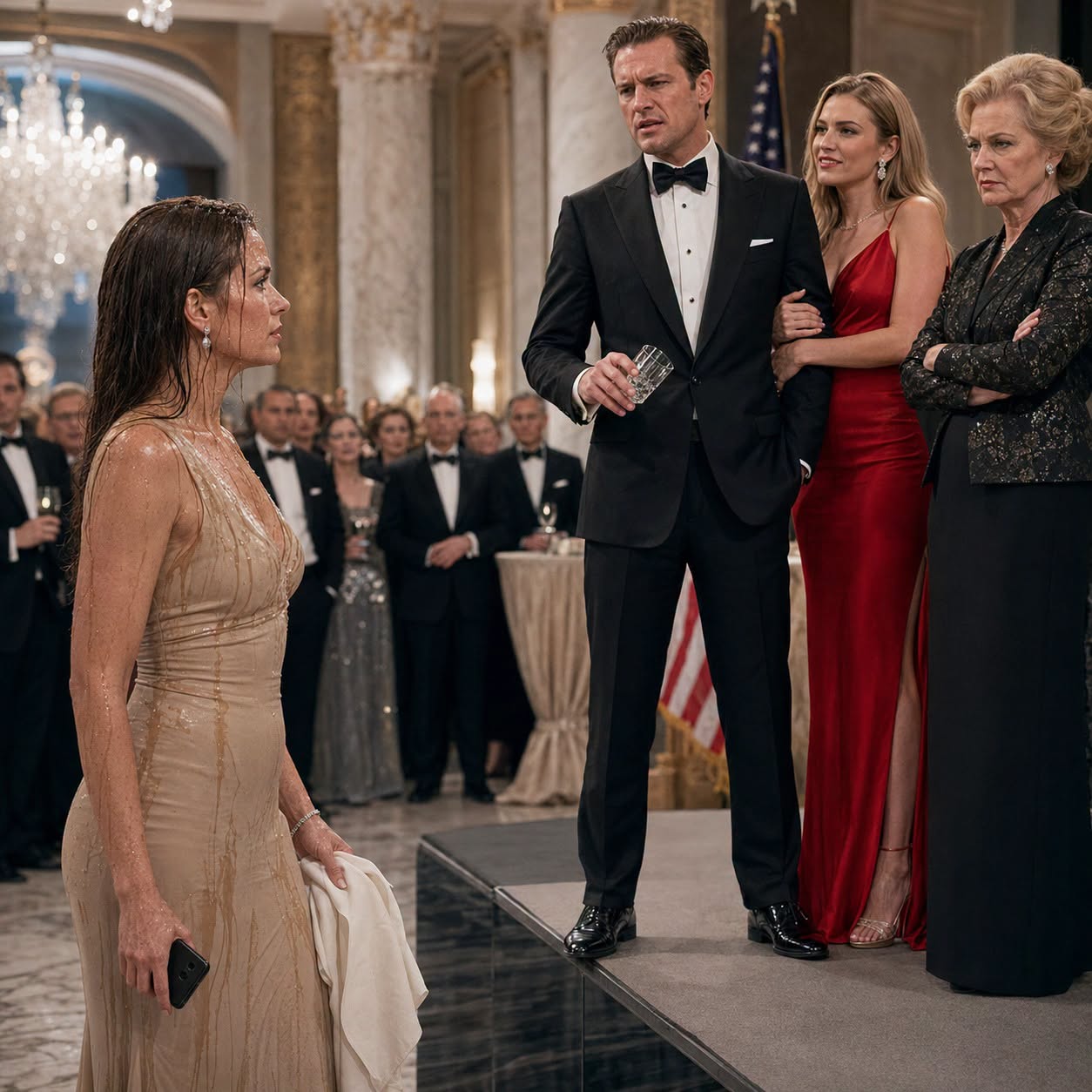 At the promotion gala, my husband threw whiskey in my face, “you low-class trash!” he flaunted his mistress in front of all the guests, i made a call, “demote that director right now!”