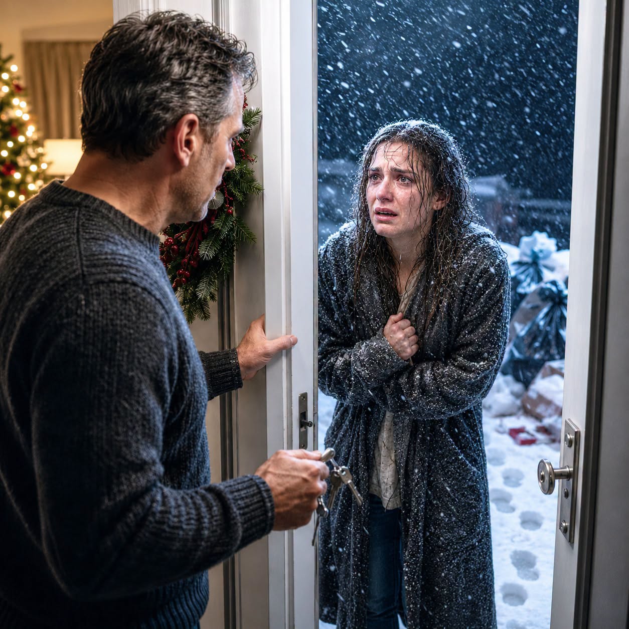 “Dad… please open the door.” On Christmas Eve, I found my daughter trembling on my porch, clutching her soaked, three-day-old baby against her chest. “He brought his mistress home,” she whispered. “His mother packed our things, threw us into the snow, and locked the door.” I looked at my tiny granddaughter shivering in the cold, then tightened my grip around my keys. “They chose the wrong family to destroy.” - True Stories