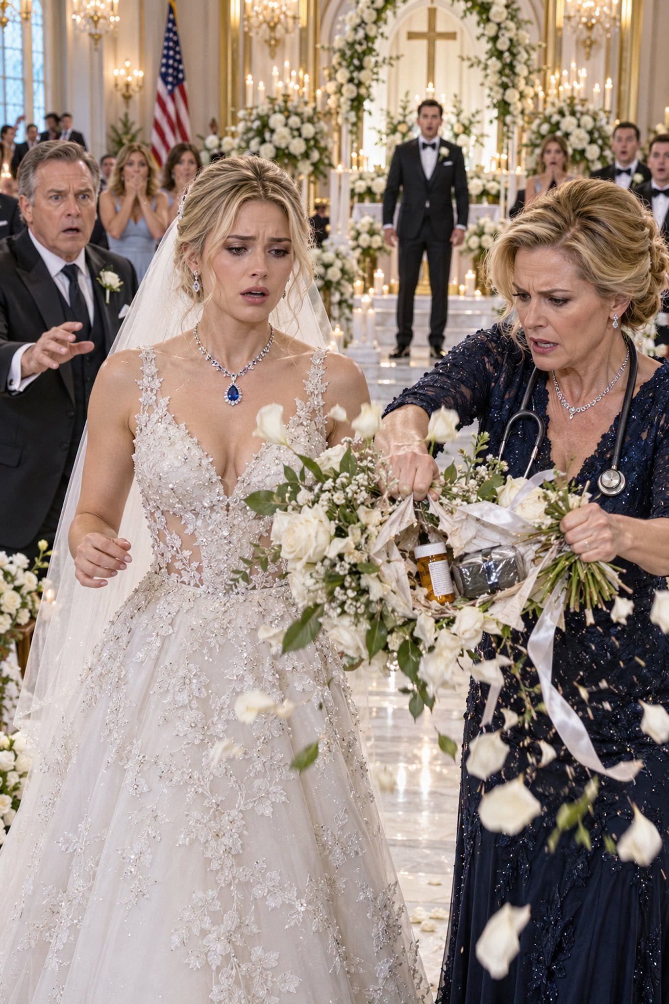 At My Daughter’s Wedding, I Saw Something Wrong in Her Eyes—Then My Wife, a Cardiologist, Stopped Her 12 Steps From the Altar and Pulled Apart Her Bouquet…