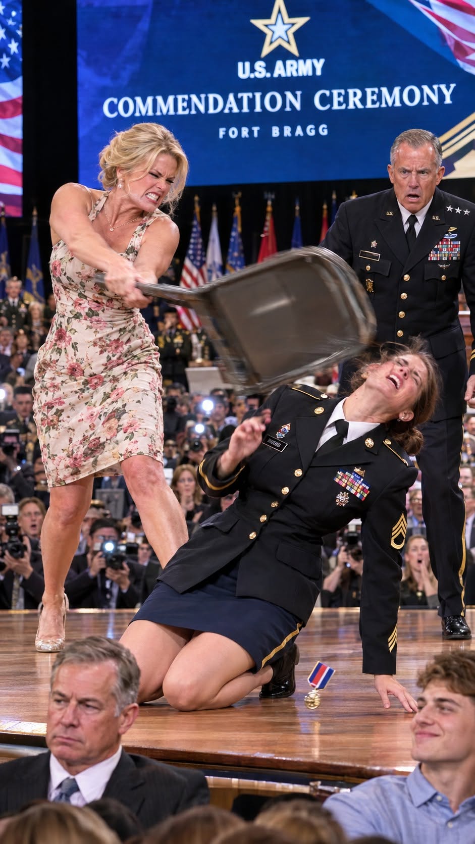 Right at my Purple Heart ceremony on the military base, my stepmother stormed the stage and smashed a steel chair across my arm, snapping my bone with a sickening crack. She shrieked before 300 witnesses: "You're still nothing but trash in a costume, you whore!" My father cowardly stared at his shoes while my stepbrother snickered. As I collapsed in agony, a three-star general stepped forward to shield me, then revealed who I really was...