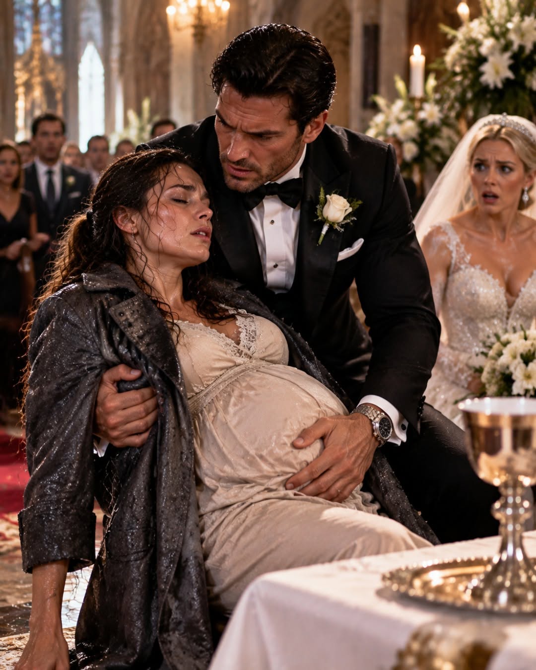 SHE COLLAPSED AT THE MAFIA BOSS’S WEDDING SEVEN MONTHS PREGNANT—THEN HER COAT FELL OPEN, HE ABANDONED HIS BRIDE, AND THE POISONED CUP EXPOSED THE FAMILY BETRAYAL THAT HAD KEPT THEM APART