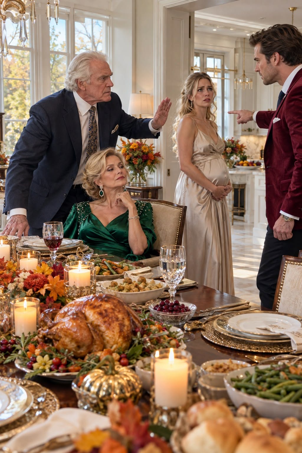 Millionaire Sent His Pregnant Wife to Eat Thanksgiving Dinner in the Kitchen—Then His 79-Year-Old Grandfather Stood Up