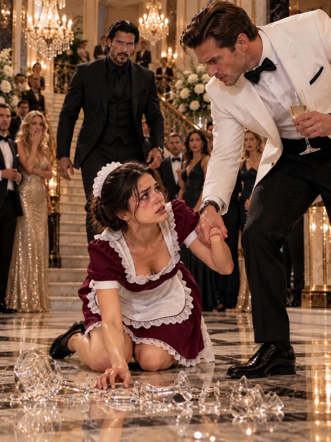 HE FORCED THE MAID TO HER KNEES IN FRONT OF FORTY GUESTS—THEN THE MAFIA BOSS SAW HER FATHER’S LOCKET AND REALIZED THE WOMAN EVERYONE IGNORED COULD DESTROY HIS ENTIRE FAMILY