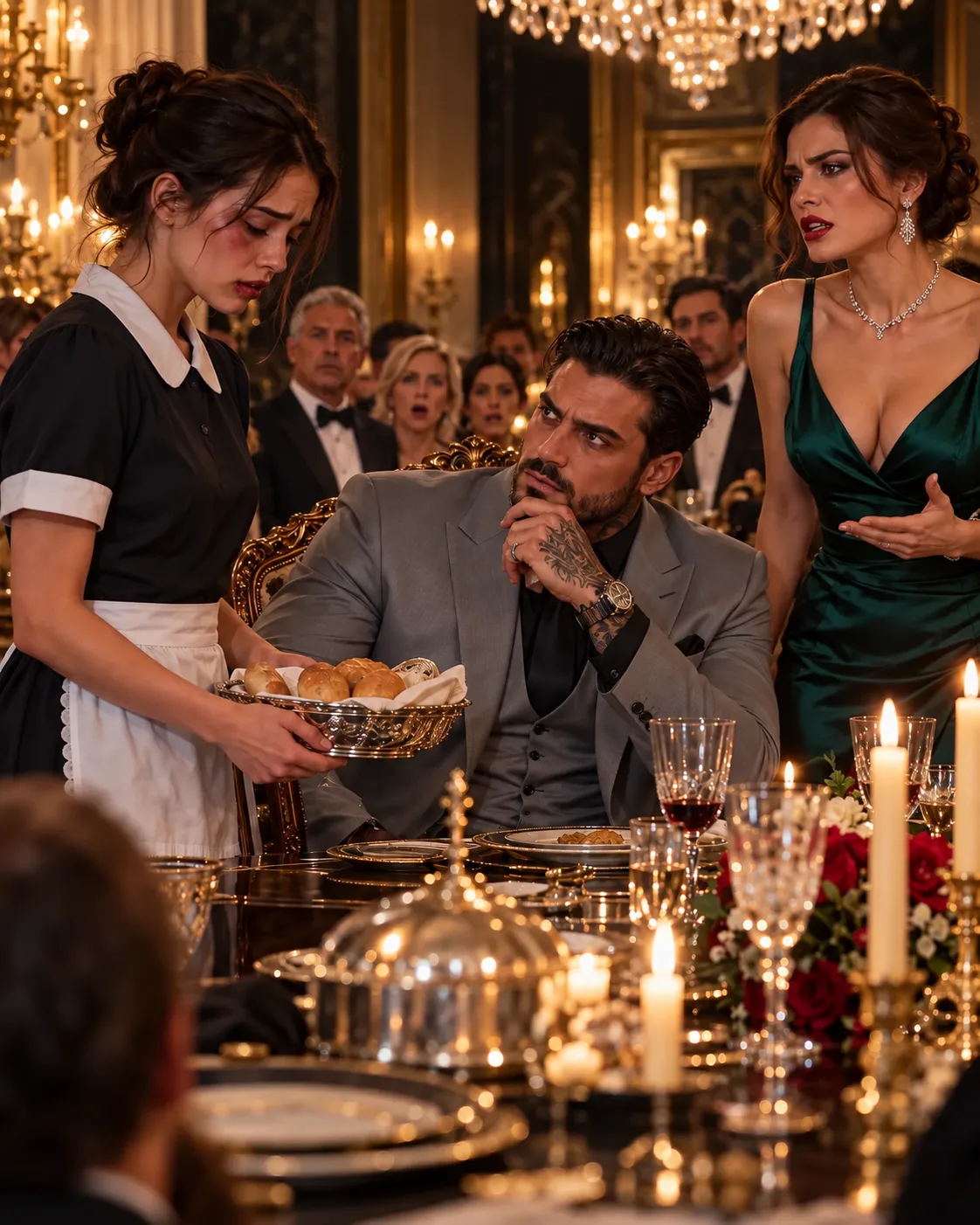 THE MAFIA BOSS NOTICED MY BLEEDING LIP WHILE I SERVED HIS ENGAGEMENT DINNER—THEN HIS FIANCÉE LIED ABOUT HOW I GOT HURT, AND ONE QUESTION EXPOSED THE SECRET SHE PLANNED TO STEAL BEFORE THEIR WEDDING