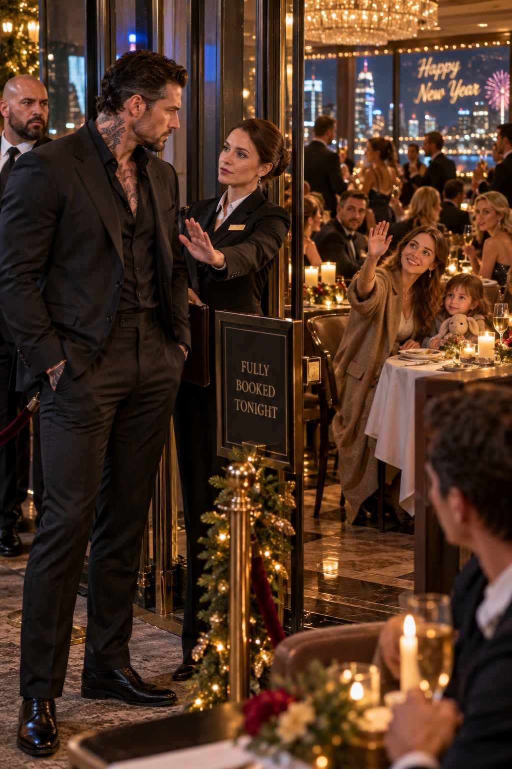 THE LONELY MAFIA BOSS COULDN’T GET A TABLE ON NEW YEAR’S EVE—THEN A BROKE SINGLE MOM WAVED HIM INTO HER EMPTY DINER, AND THE BLACK SUV WATCHING HER SON CHANGED ALL THREE OF THEIR LIVES