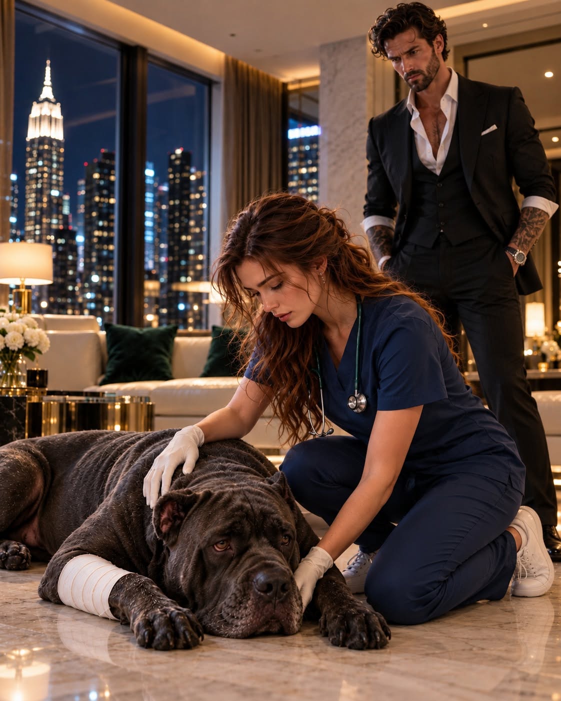 NEW YORK’S MOST FEARED MAN OFFERED HER $100,000 TO SAVE HIS DYING DOG FOR ONE NIGHT—BUT WHEN THE MASTIFF FINALLY OPENED HIS EYES, THE MAFIA BOSS DISCOVERED THE STRANGER HE BROUGHT HOME WAS HIDING A SECRET MORE DANGEROUS THAN HIS OWN
