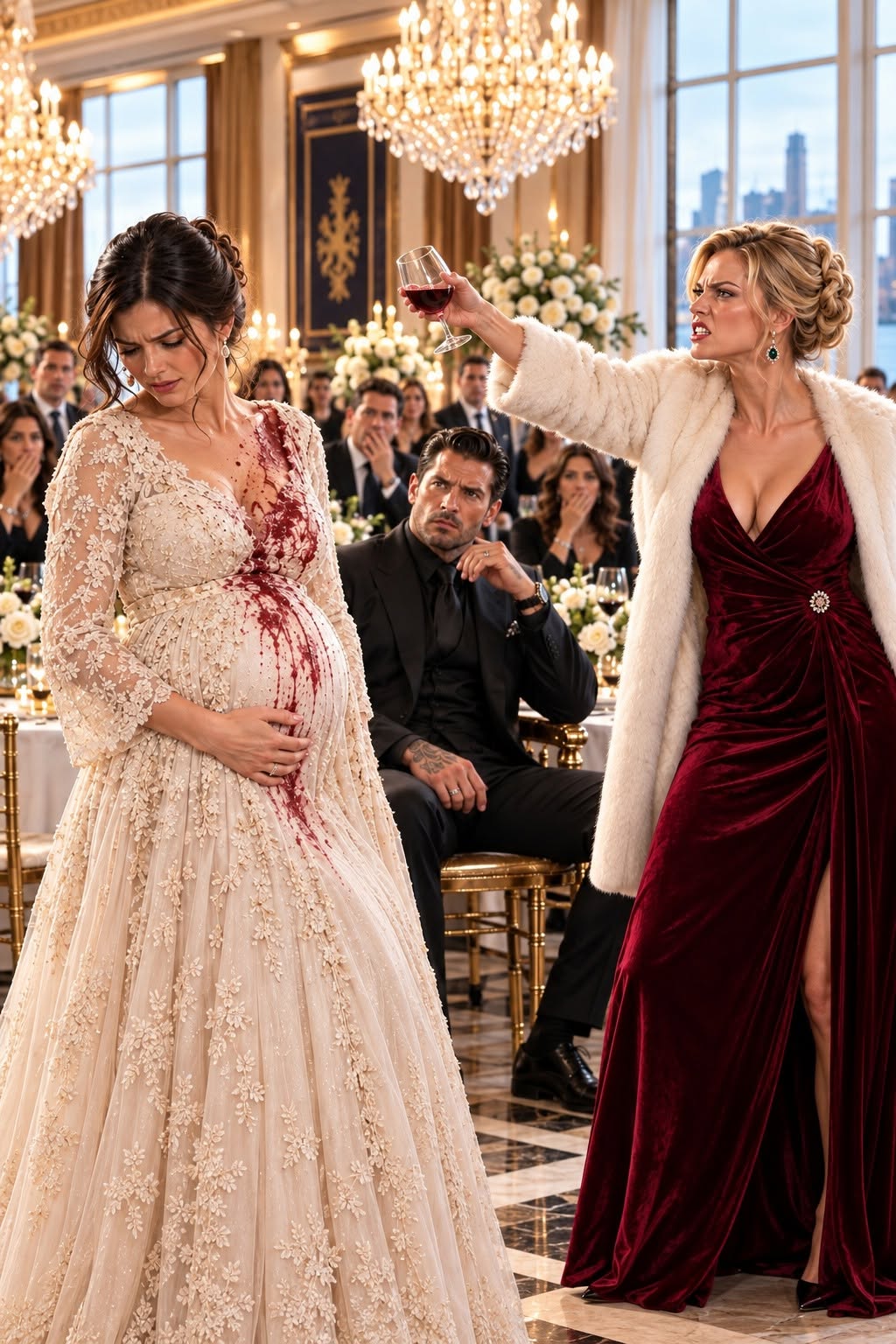 THE CRIME BOSS’S SISTER POURED WINE ON HIS EIGHT-MONTH-PREGNANT WIFE IN FRONT OF THE ENTIRE FAMILY—THEN THE NURSE INVOKED AN OLD VOSS LAW AND REVEALED THE TRAITOR WHO ORDERED THE AMBUSH WAS SITTING IN THE BALLROOM
