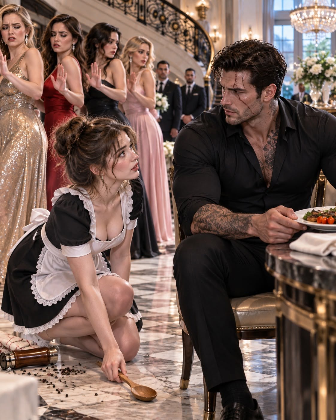 SHE ACCIDENTALLY COOKED LUNCH FOR A SCARRED MAFIA BOSS—THREE WEALTHY WOMEN HAD REJECTED HIS FACE, BUT THE CLUMSY CLEANING GIRL WHO CALLED HIM HANDSOME WOULD UNCOVER THE SECRET THAT ALMOST DESTROYED HIM