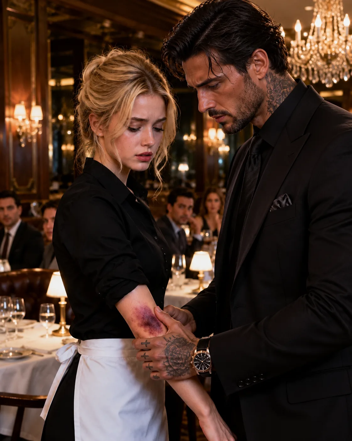 THE MAFIA BOSS FROZE WHEN HIS WAITRESS CAME TO WORK WITH FINGERPRINT BRUISES ON HER ARM—THEN HE ASKED WHO HURT HER, AND THE NAME SHE FINALLY WHISPERED EXPOSED A BETRAYAL INSIDE HIS OWN FAMILY