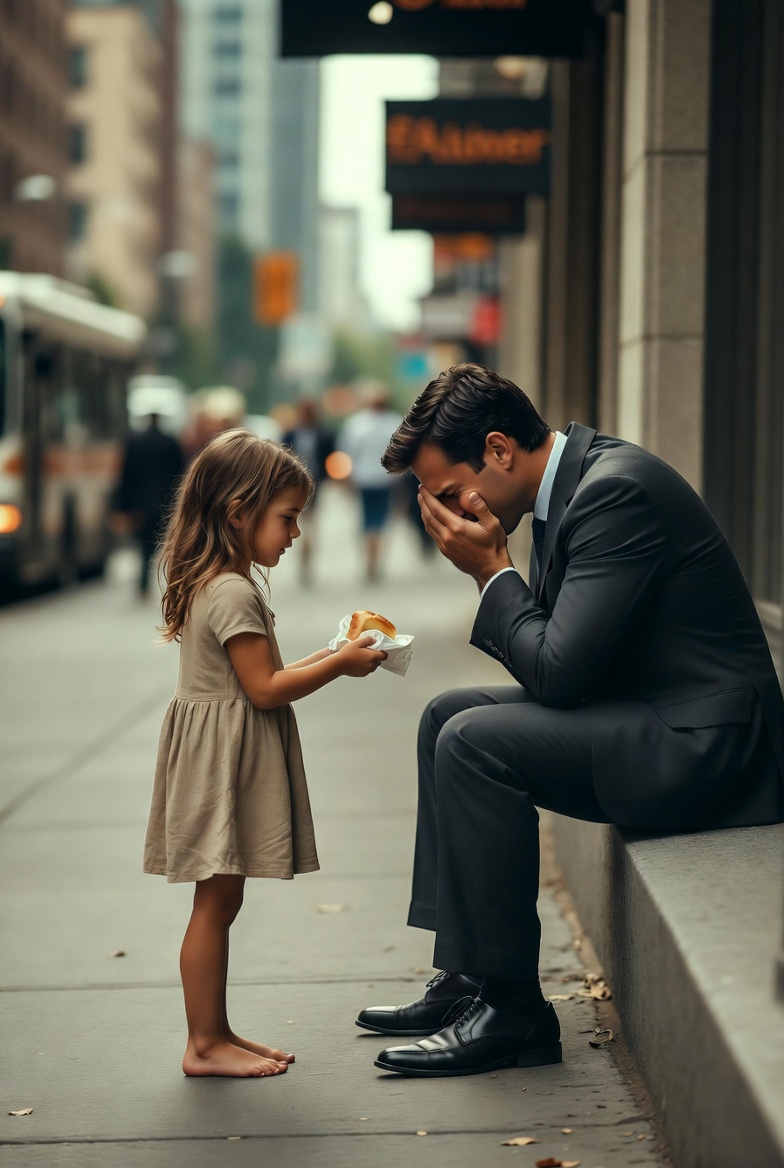 The Barefoot Girl Offered Bread to a Crying Stranger… Then He Learned the Child He Never Knew Was His
