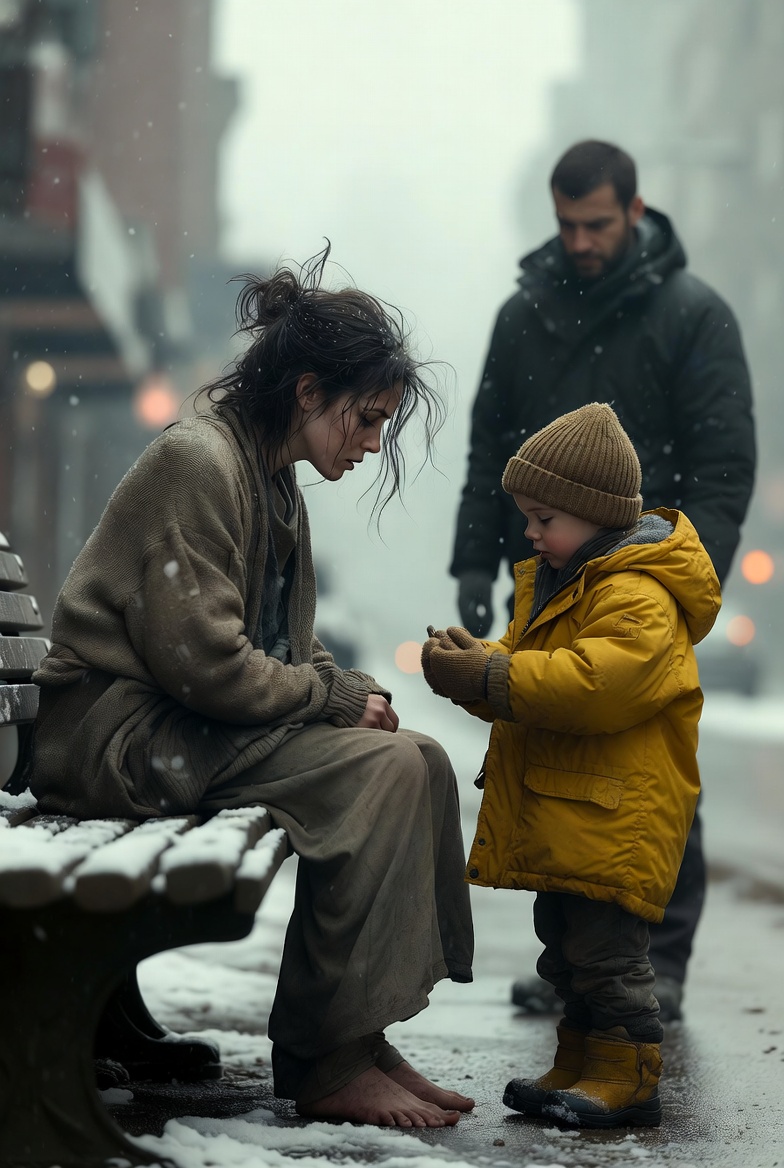 The Little Girl Gave a Pastry to a Homeless Woman in the Snow… Then She Whispered the One Sentence That Exposed a Terrifying Lie