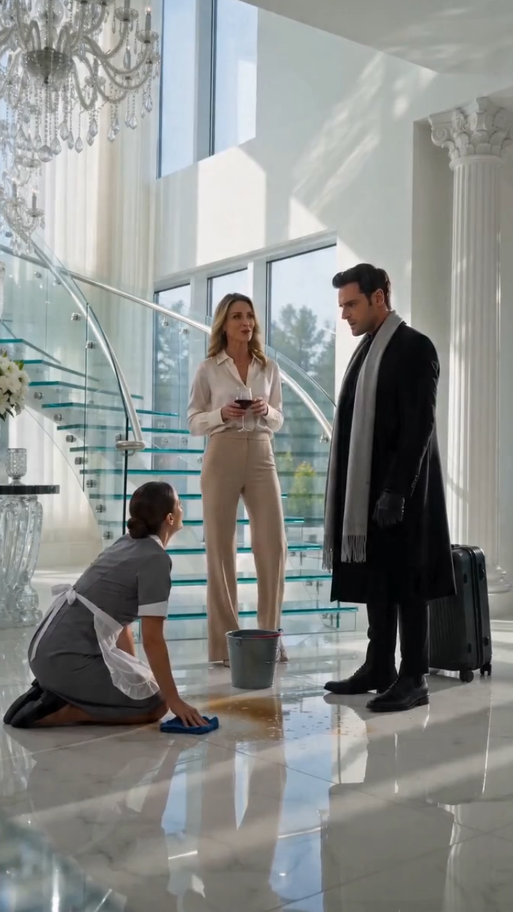 The Billionaire Returned Home After Years Away… Then He Found His Missing Wife Scrubbing the Floor Like a Servant