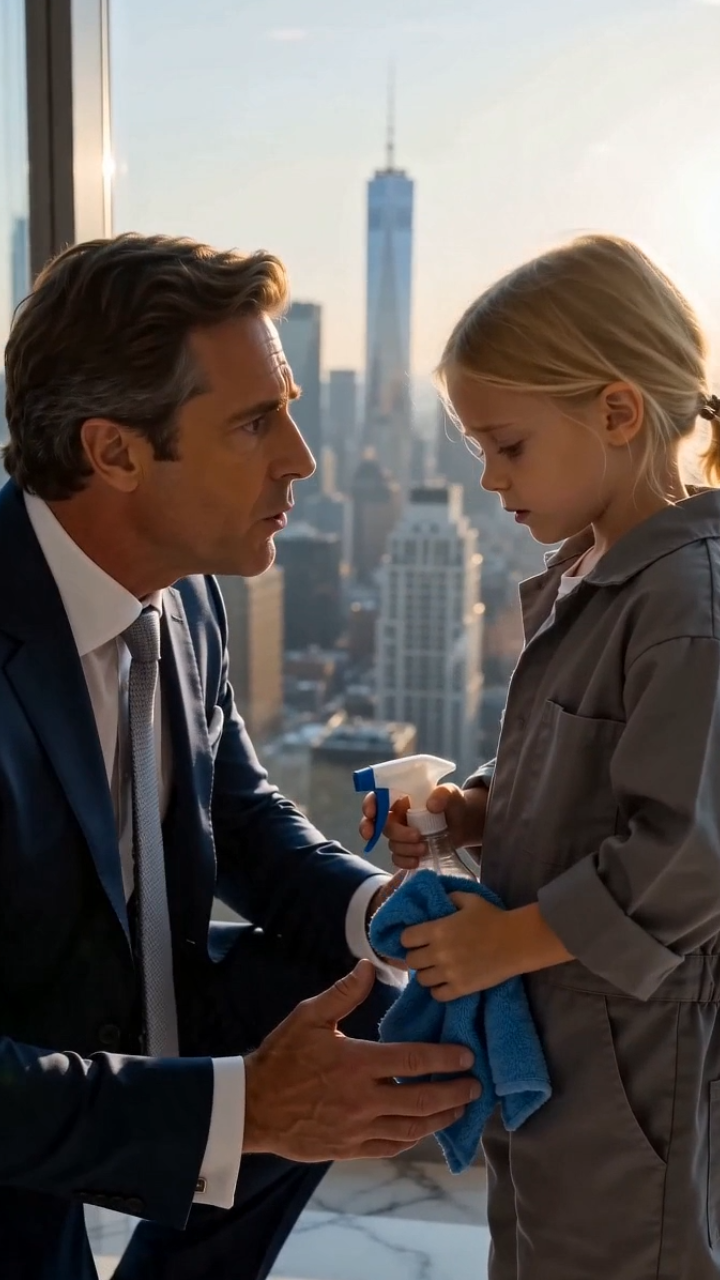 The Billionaire Found a Little Girl Cleaning His Office… Then an Employee Badge Exposed a Terrifying Secret