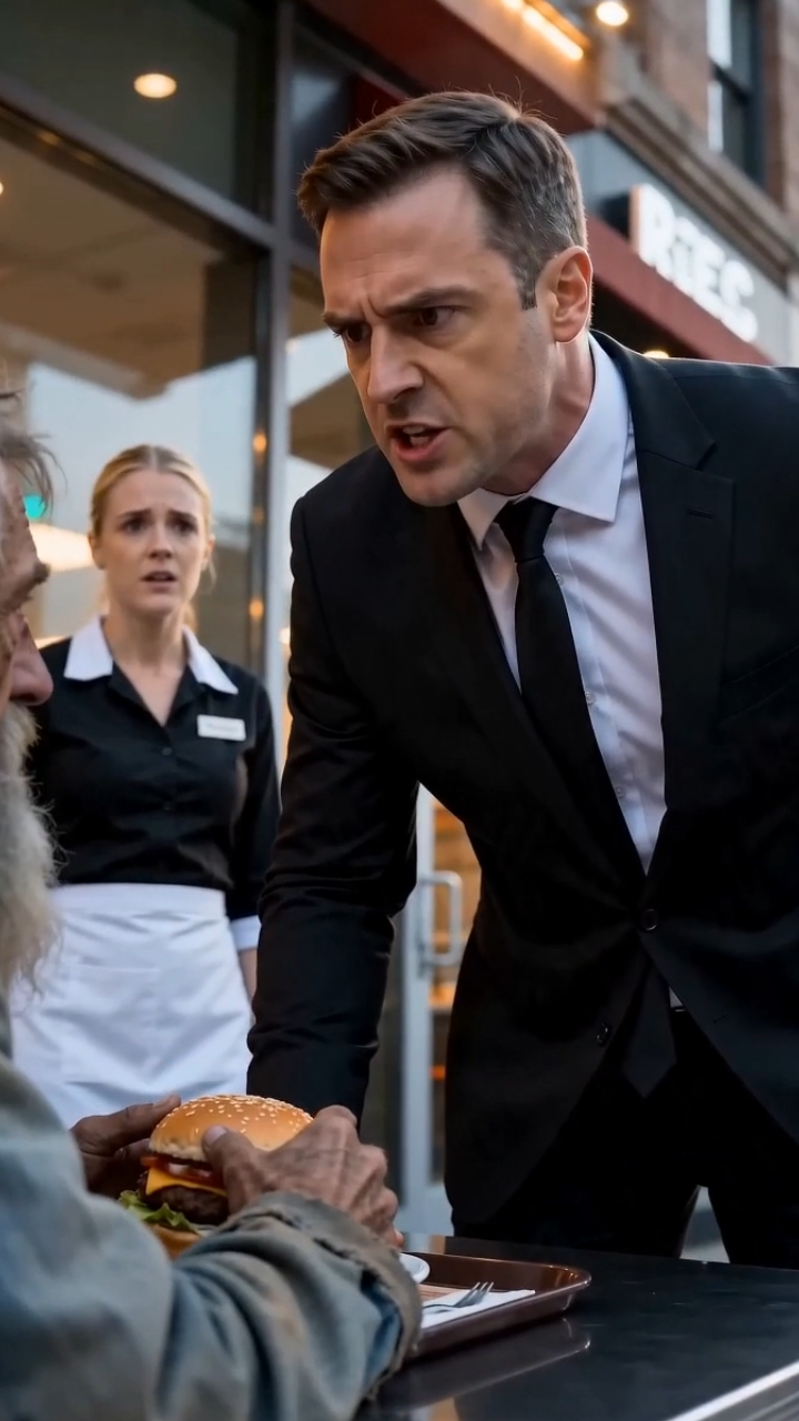The Restaurant Manager Humiliated a Homeless Man for Accepting a Free Burger… Then He Learned Who Was Really Sitting at His Table