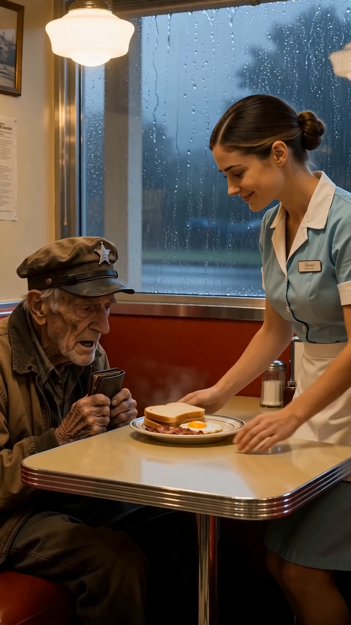 The Waitress Who Fed the Old Man in the Rain