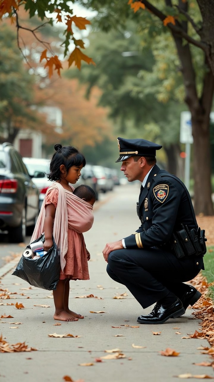 A Police Officer Responded to a Routine Call and Found a Barefoot Five-Year-Old Girl Dragging Trash Bags — But When He Realized the “Bundle” on Her Chest Was a Sleeping Baby, He Made a Decision That Changed Three Lives Forever