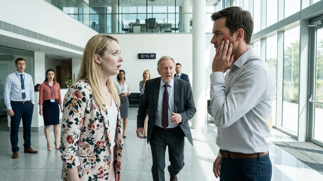 My mother-in-law slapped me right in the office lobby because she thought I was a “useless freeloader”… But when I made one phone call, the CEO immediately ran downstairs and said four words that made her face turn pale.