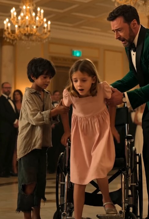 STAY AWAY FROM MY DAUGHTER!" The billionaire's voice boomed across the golden ballroom as security surged forward. But the barefoot boy in torn pants didn't run. He just looked at the girl in the wheelchair and asked five quiet words: "Do you want to try?"