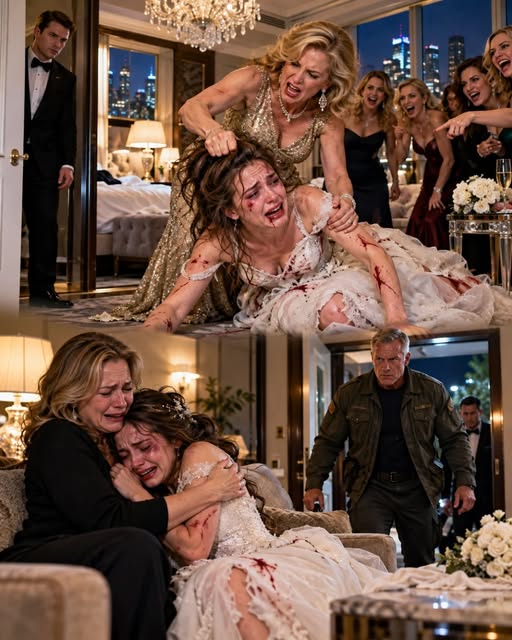 At three o’clock in the morning, my daughter stood outside my apartment in Dallas wearing the same wedding dress I had zipped up for her only hours earlier—but now it was torn, streaked with blood, and hanging from her bruised body. Before she collapsed into my arms, she whispered, “Mom… my mother-in-law beat me because I wouldn’t sign over my condo,” and in that moment, I knew the wedding had not ended with a celebration. It had ended with a declaration of war.