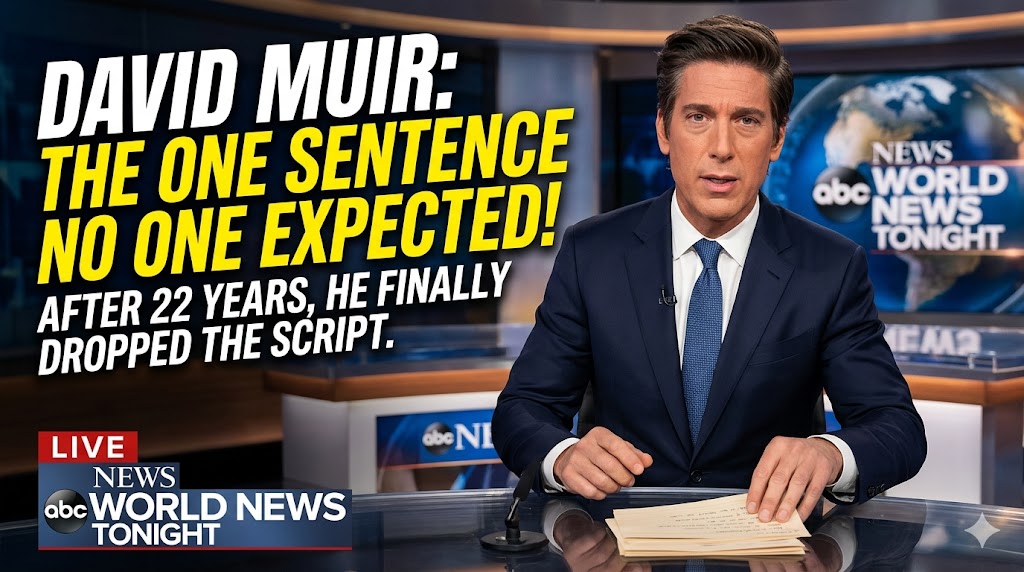 22 years of perfect scripts just went out the window. In the final 60 seconds of World News Tonight, David Muir dropped his cards—and dropped a bombshell sentence that nobody at ABC saw coming.