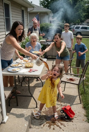 My two-year-old only reached for her cousin’s toy—then my sister-in-law flung a cup of scalding coffee straight into her face. As my baby screamed in agony, my in-laws pointed at the door and shouted,