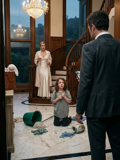 I came home a day early expecting to find my daughter safe, but instead found her in rags, scrubbing marble floors with raw, burning hands while my glamorous fiancée stood over her with wine and a threat that I would never believe her—but when I stepped from the shadows and played the hidden camera footage, Eleanor learned the mansion,