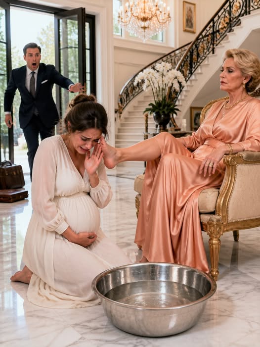 I Came Home to Pick Up Some Confidential Documents—and Found My Eight-Month Pregnant Wife on Her Knees, Crying as She Was Forced to Wash My Mother’s Feet. “This House Belongs to My Children, Not You,” My Mother Said Coldly.