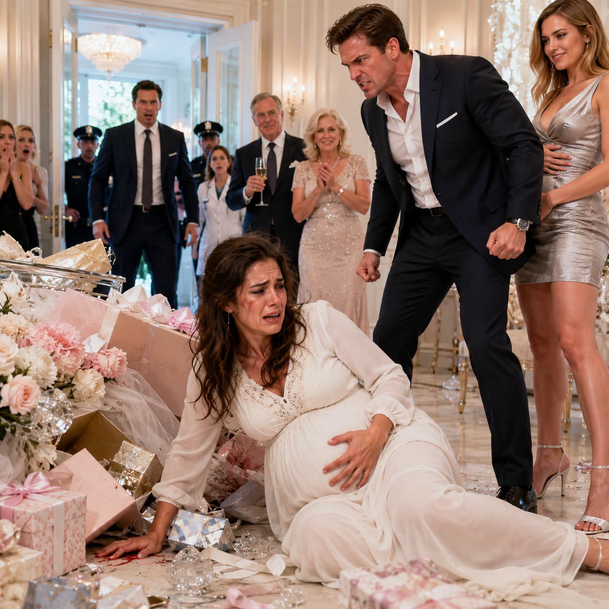 I was eight months pregnant with our precious child when my husband brought his 22-year-old mistress to the baby shower. When I asked them to leave, he punched me in the stomach, sending me tumbling into the gift table. "She's pregnant with the real heir, you infertile piece of trash," he sneered, while his wealthy parents applauded. I lay on the floor, clutching my aching stomach, when the door burst open and my father...