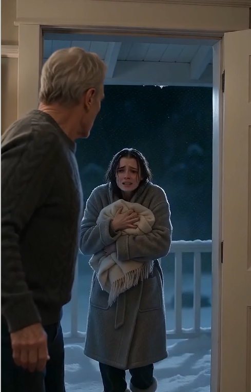 78_1"Dad… please open the door.” On Christmas Eve, I found my daughter trembling on my porch, clutching her soaked, three-day-old baby against her chest.
