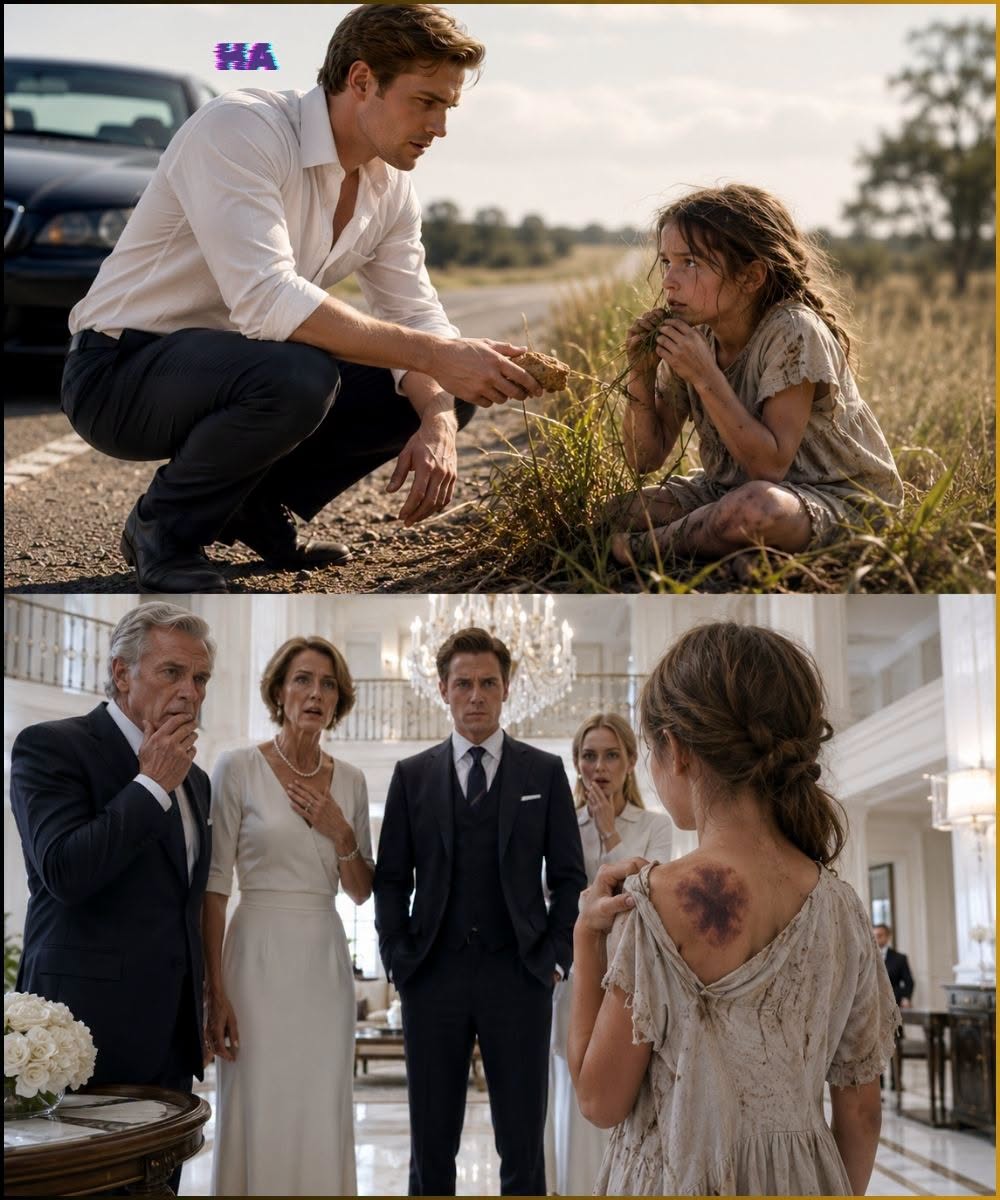 He Saved a Starving Girl Who Was Eating Grass by the Road... Then One Birthmark Made a Billionaire Family Terrified to Bring Her Home