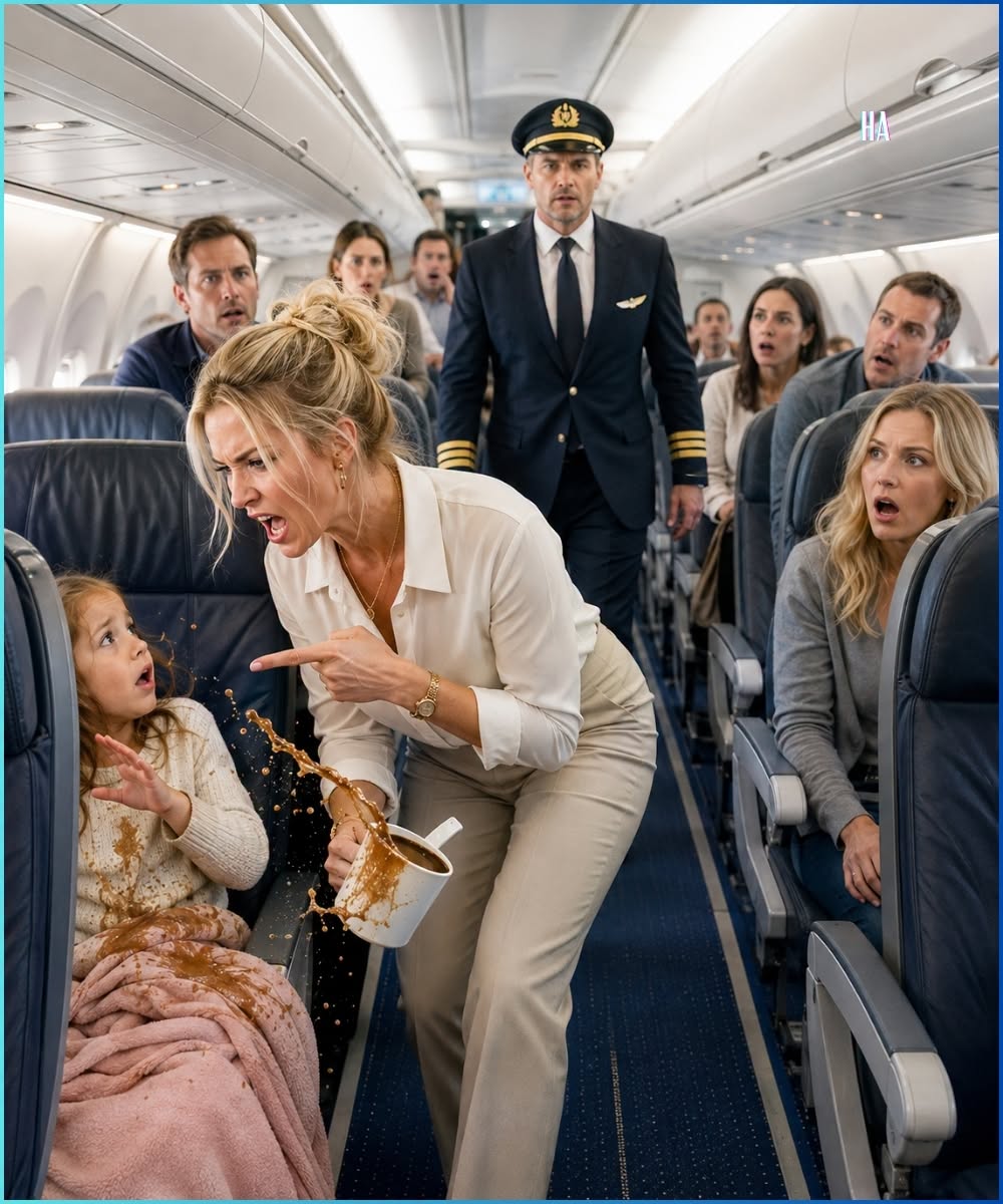 She Dumped Hot Coffee on a Sleeping Little Girl and Blamed Her Until the Captain Landed the Plane and Walked Straight Down the Aisle
