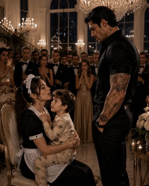 By the time I stood beneath the chandeliers and offered marriage to any woman who could make my silent son speak, half the ballroom thought Chicago’s most feared mafia boss had finally lost his mind. The other half stopped breathing when the maid stepped forward, bent beside my six-year-old boy, and whispered the first line of a song I had not heard since my wife died.