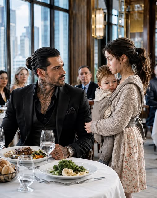I walked into one of Manhattan’s most expensive restaurants with a hungry baby strapped to my chest and asked a stranger if we could eat whatever he left behind. I had no idea the irritated man staring back at me was an mafia boss—or that my quiet request was about to expose just how desperate life had become. My name is Lily Carter, and I was eleven that winter.