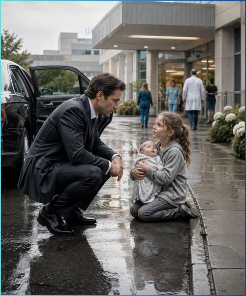 THE LONELY MILLIONAIRE STOPPED FOR A LITTLE GIRL HOLDING A BABY OUTSIDE A HOSPITAL AND WHAT SHE TOLD HIM MADE HIM CRY
