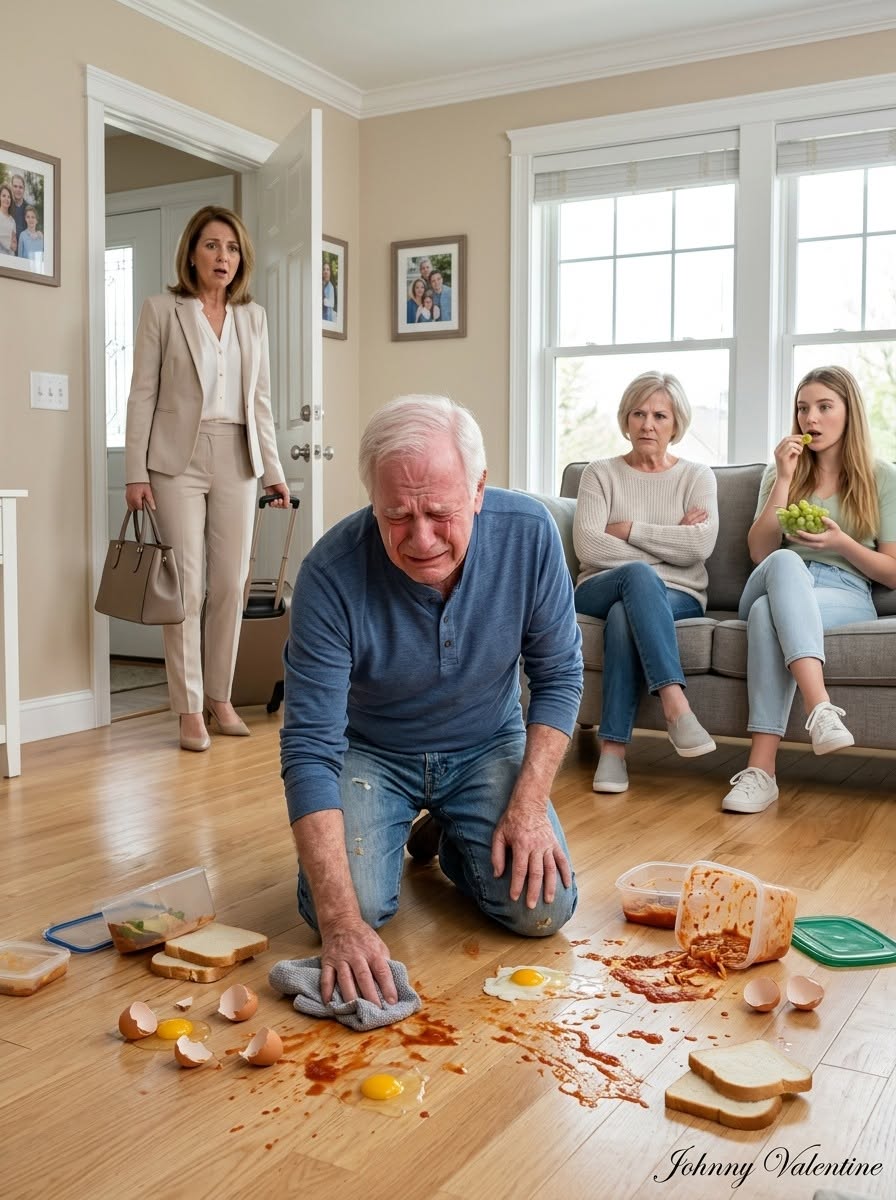 "Woman returned early from a business trip and discovered her father kneeling on the floor cleaning, while her mother-in-law m0cked him: “This house smells like the countryside.”