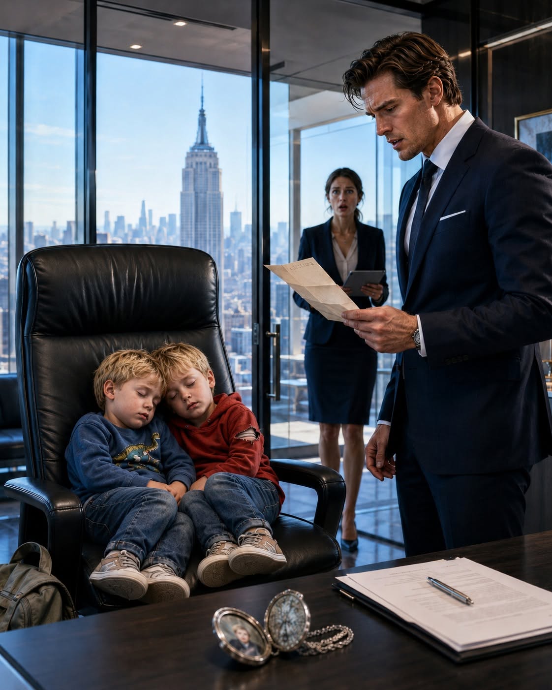 A CEO Found Twins Sleeping in His Office Chair—Then the Note Beside Them Destroyed His Perfect Life