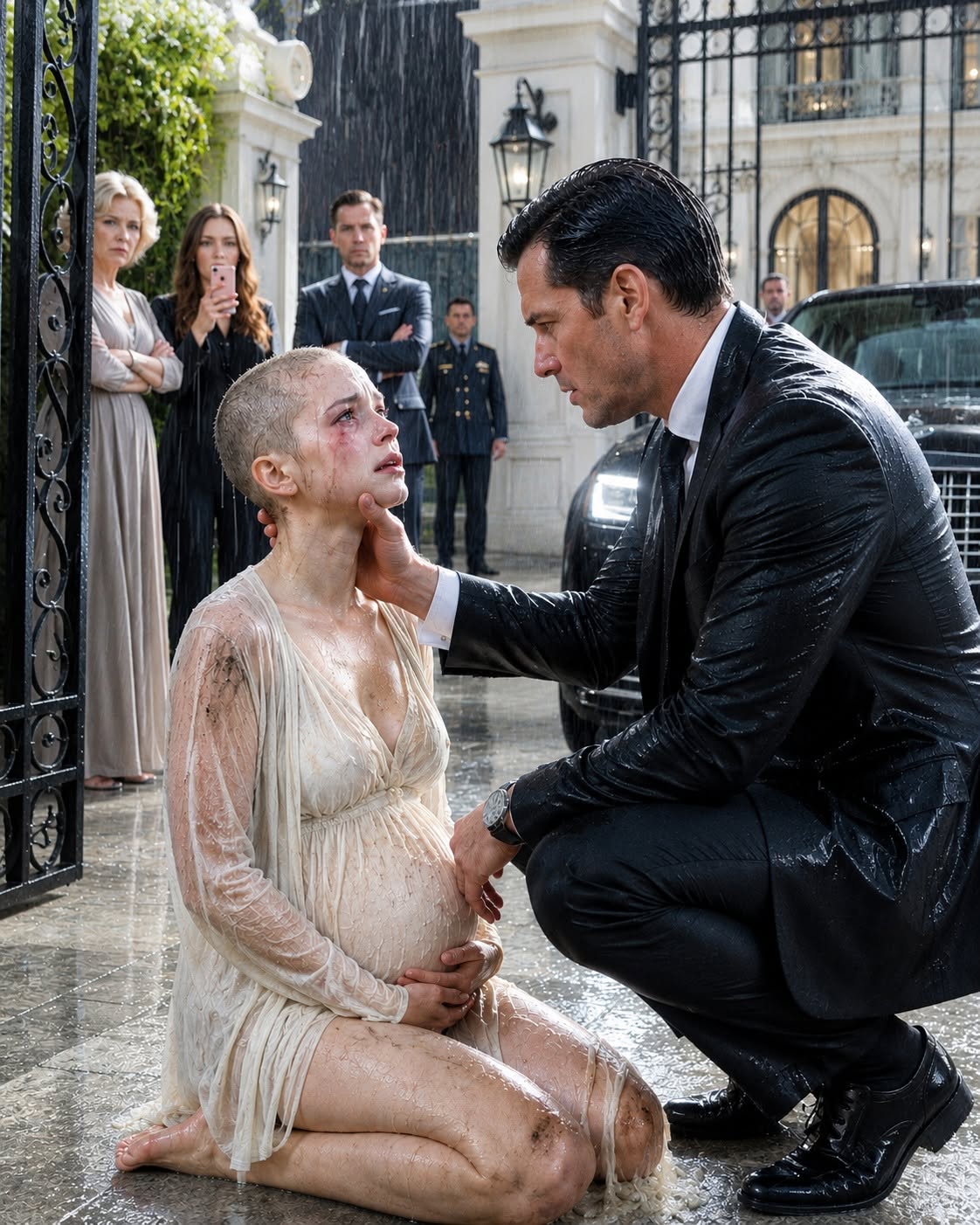 BY THE TIME MY HUSBAND REACHED THE GATES, I WAS EIGHT MONTHS PREGNANT, BAREFOOT IN FREEZING RAIN, AND NEARLY BALD—BUT THE FAMILY WHO WATCHED HIS MOTHER HUMILIATE ME HAD NO IDEA THE WOMAN THEY THREW OUT WOULD SOON CONTROL THE ENTIRE KANE EMPIRE