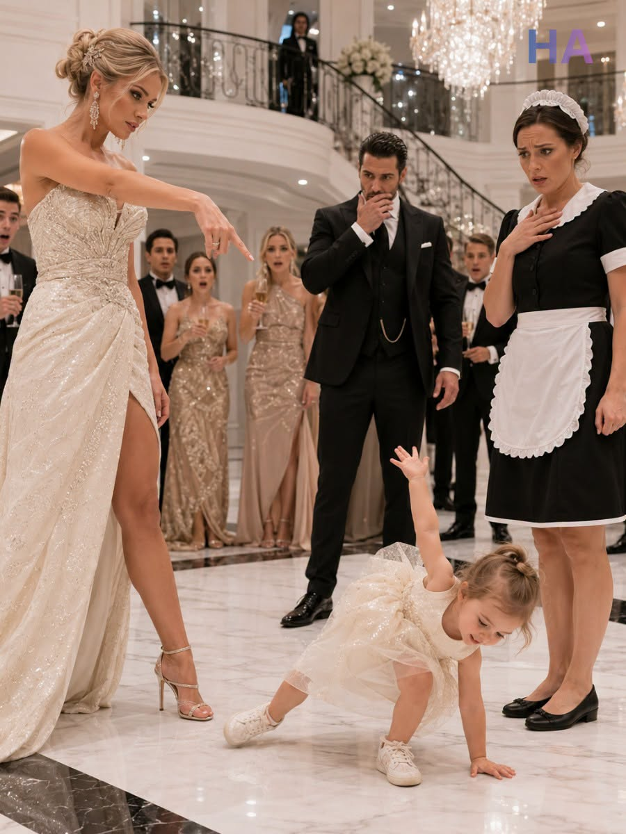 “GET THAT CHILD AWAY FROM MY DRESS!”  The bride’s scream silenced the entire ballroom.