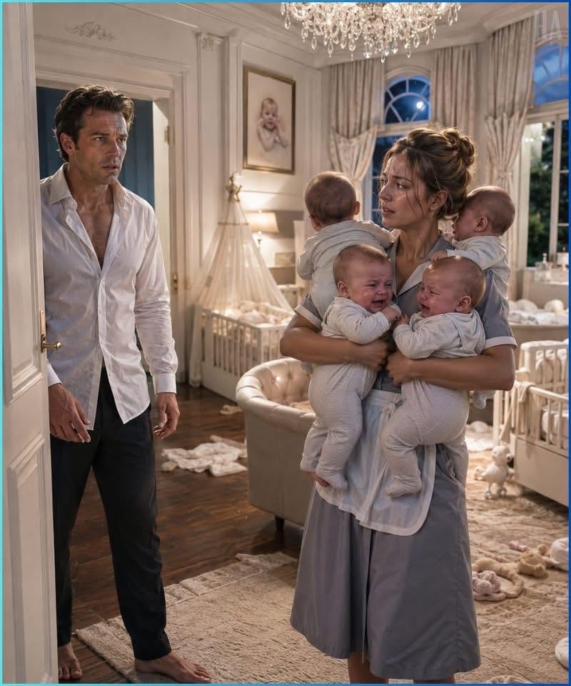 # THE BUSINESSMAN CAUGHT THE CLEANER HOLDING ALL FOUR BABIES AT 3 A.M.—THEN HE FINALLY UNDERSTOOD WHY HIS MANSION HAD BEEN CRYING FOR MONTHS