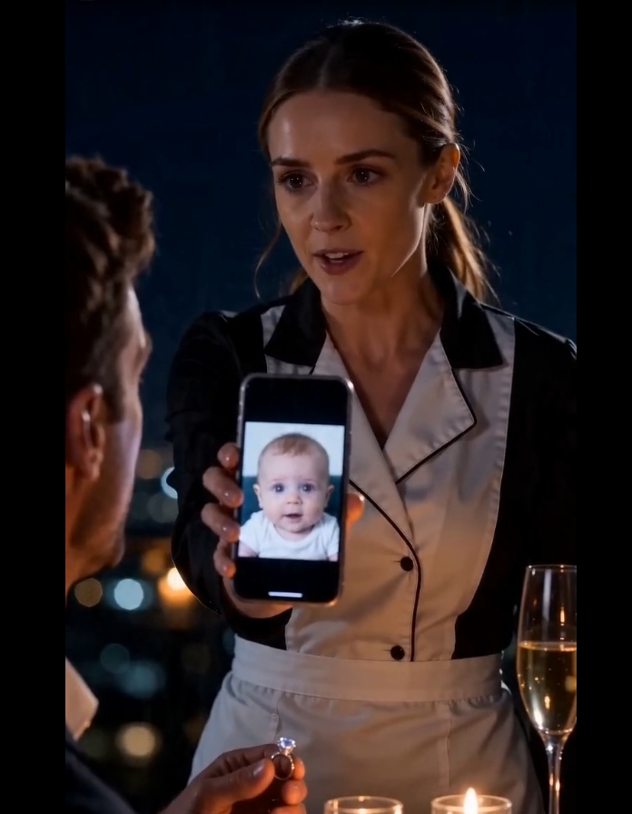 A Millionaire Proposed in a Luxury Restaurant — Then the Waitress Held Up an Old Baby Photo and Whispered, “That Baby Was Me”