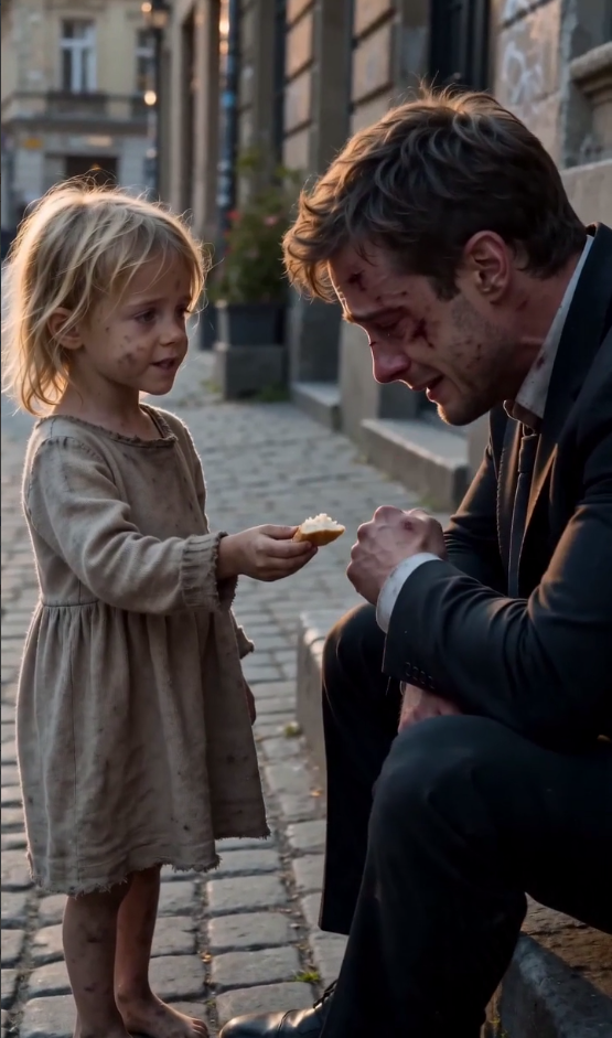 A Homeless Little Girl Offered Bread to a Crying Stranger… Then He Asked Her Mother’s Name