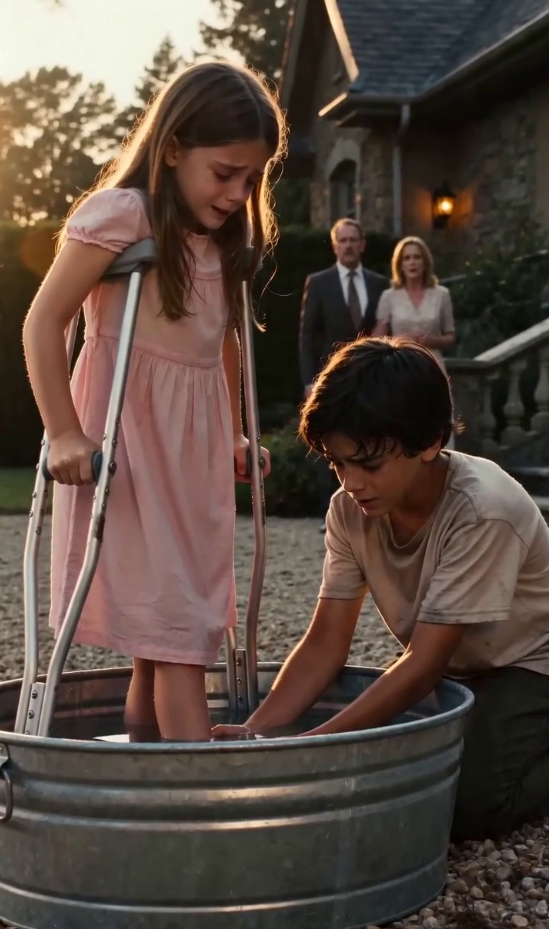 The crutch hit the marble floor with a loud metallic crash